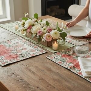 April‎ Cornell Floral Placemats Danika Orange Cream Floral  Set Of 3 Dahlia